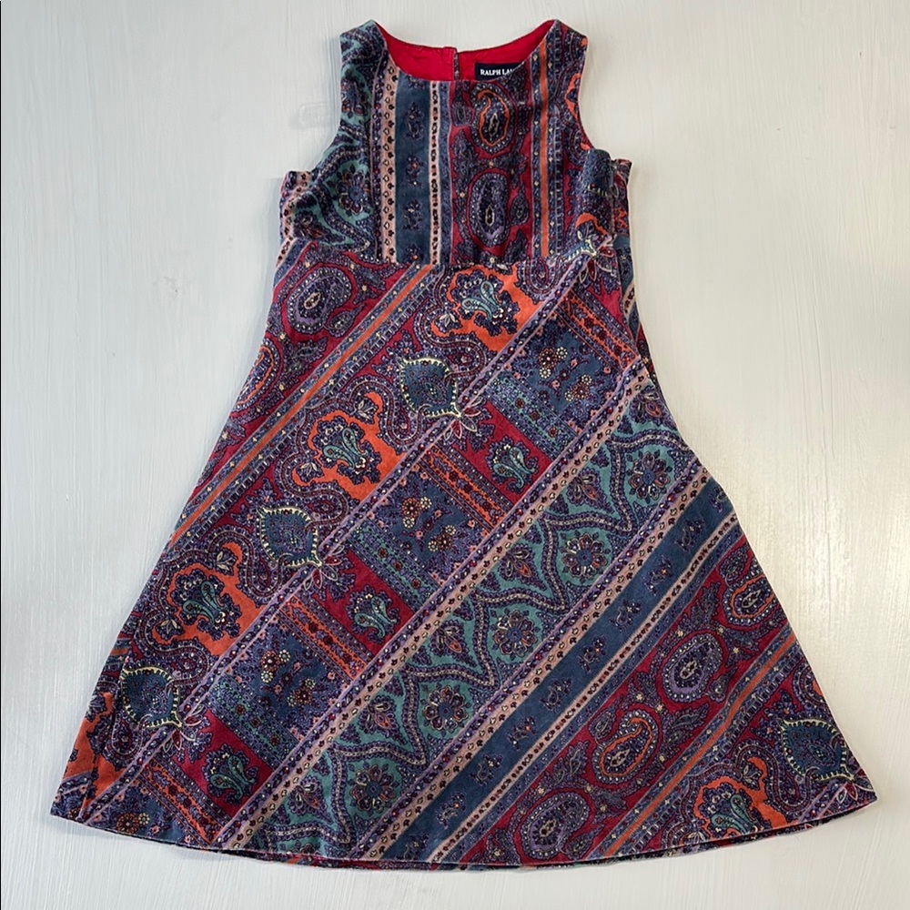 Ralph Lauren Velvet Patchwork Paisley Print Dress